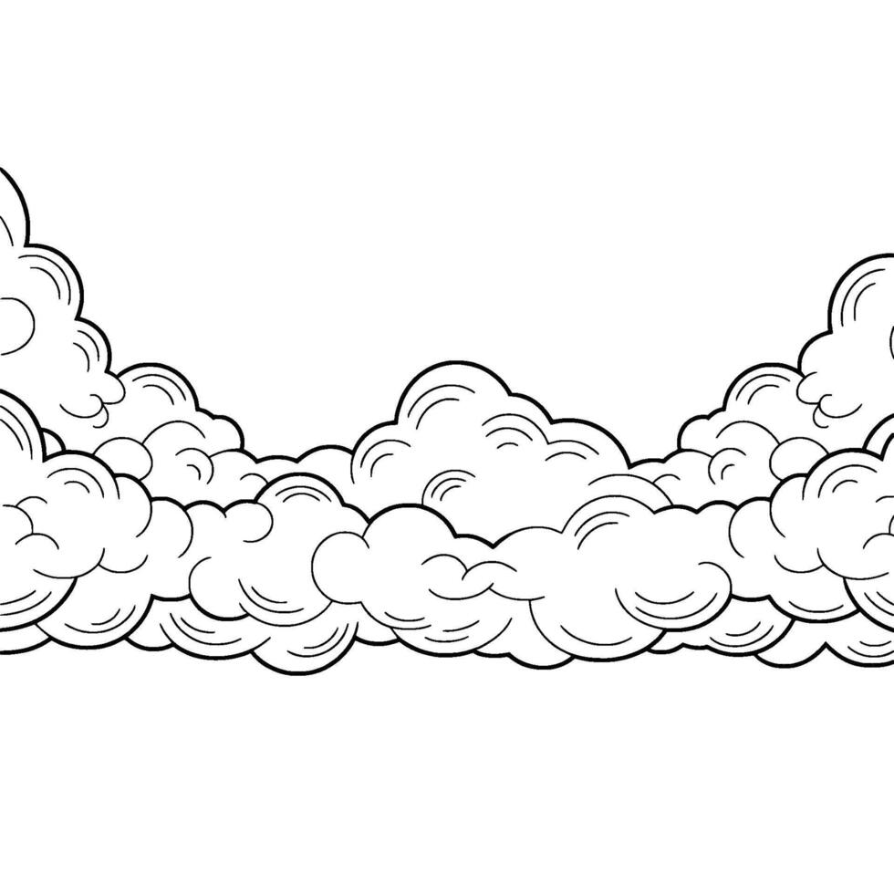 Black and White Cartoon Cloudscape Border for Elements. vector