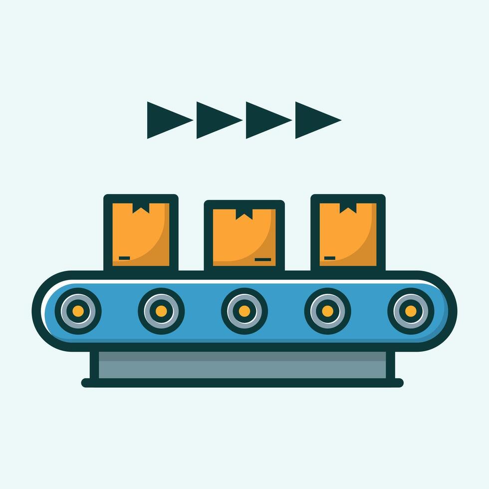 Conveyor belt manufacturing process with boxes cartoon flat design illustration vector