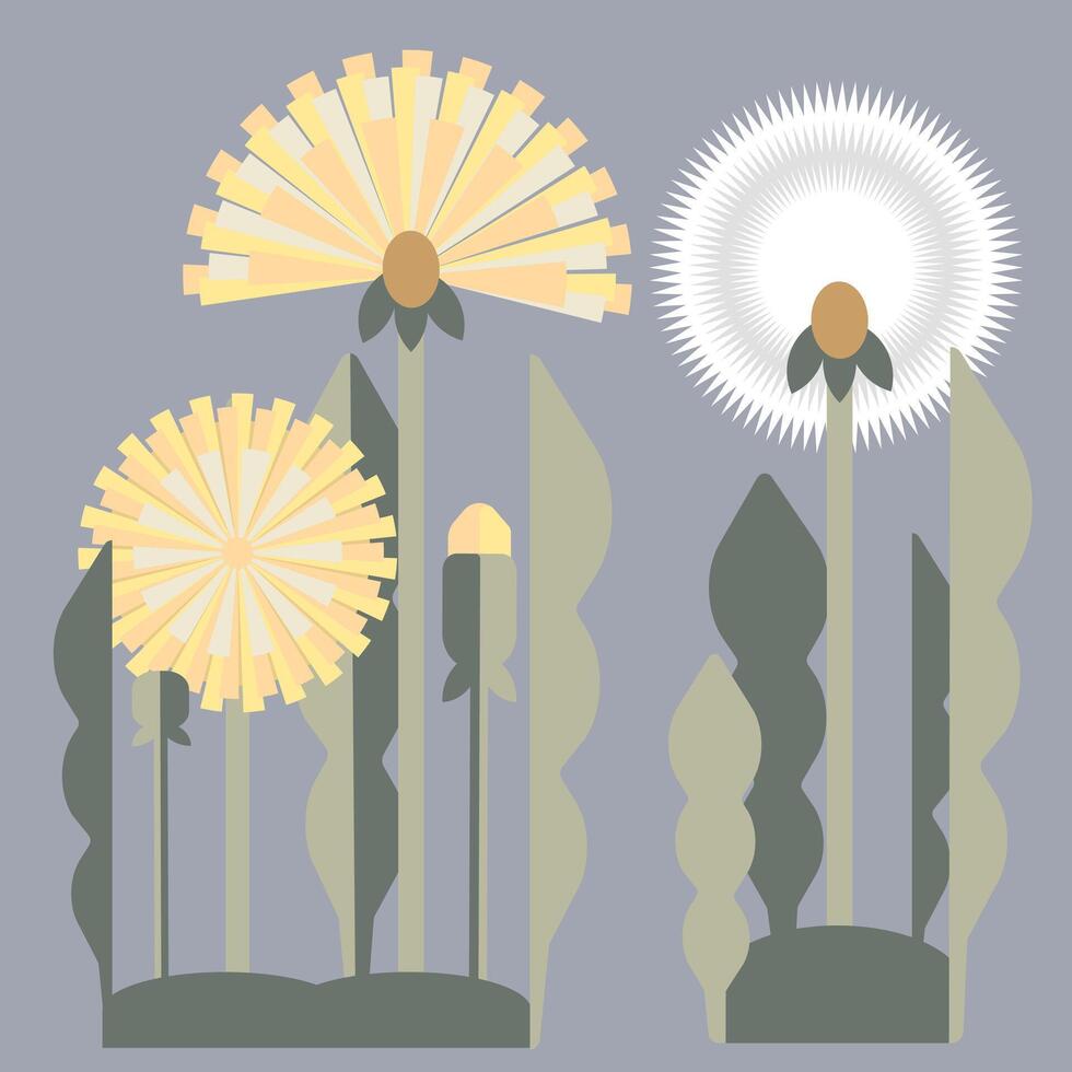 Abstract geometric yellow and white dandelion flowers for creating any design, textile, wallpaper, background, postcards. vector