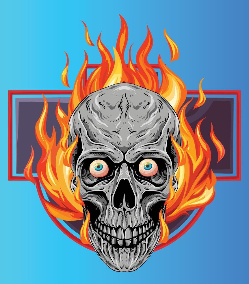 Fiery Skull Burning in Flames - Intense Horror Imagery vector