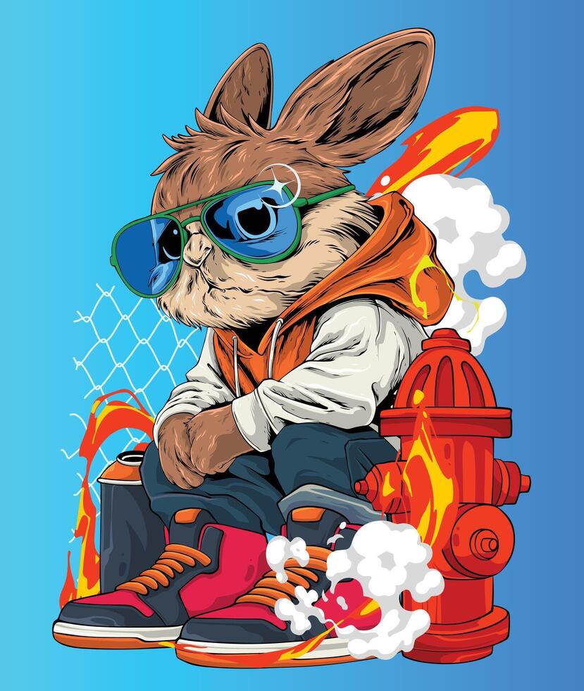 Cool Urban Bunny in Streetwear with Graffiti Elements vector