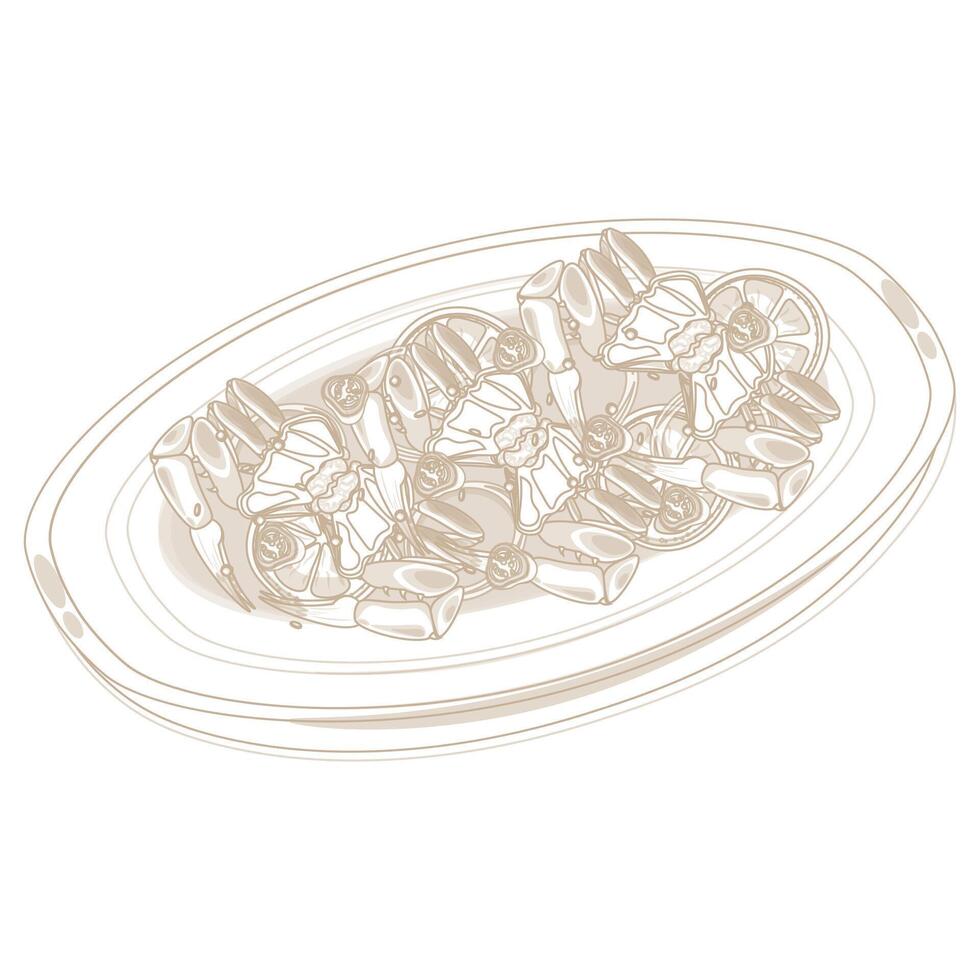 Illustration logo line art Ganjang Gejang or Raw Crabs Marinated in Soy Sauce vector