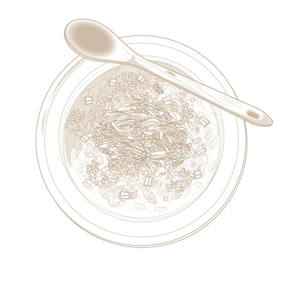 Illustration logo Line art top View Dakjuk Korean Chicken Rice Porridge vector