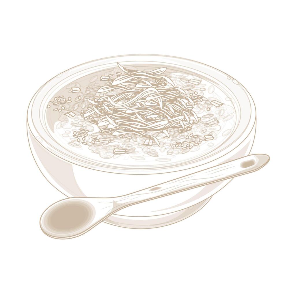 Illustration logo Line art Dakjuk Korean Chicken Rice Porridge on a Bowl vector