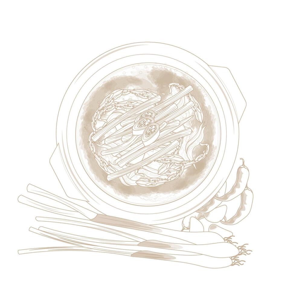 Illustration logo Line art Top View Korean Traditional Soup Chueotang vector