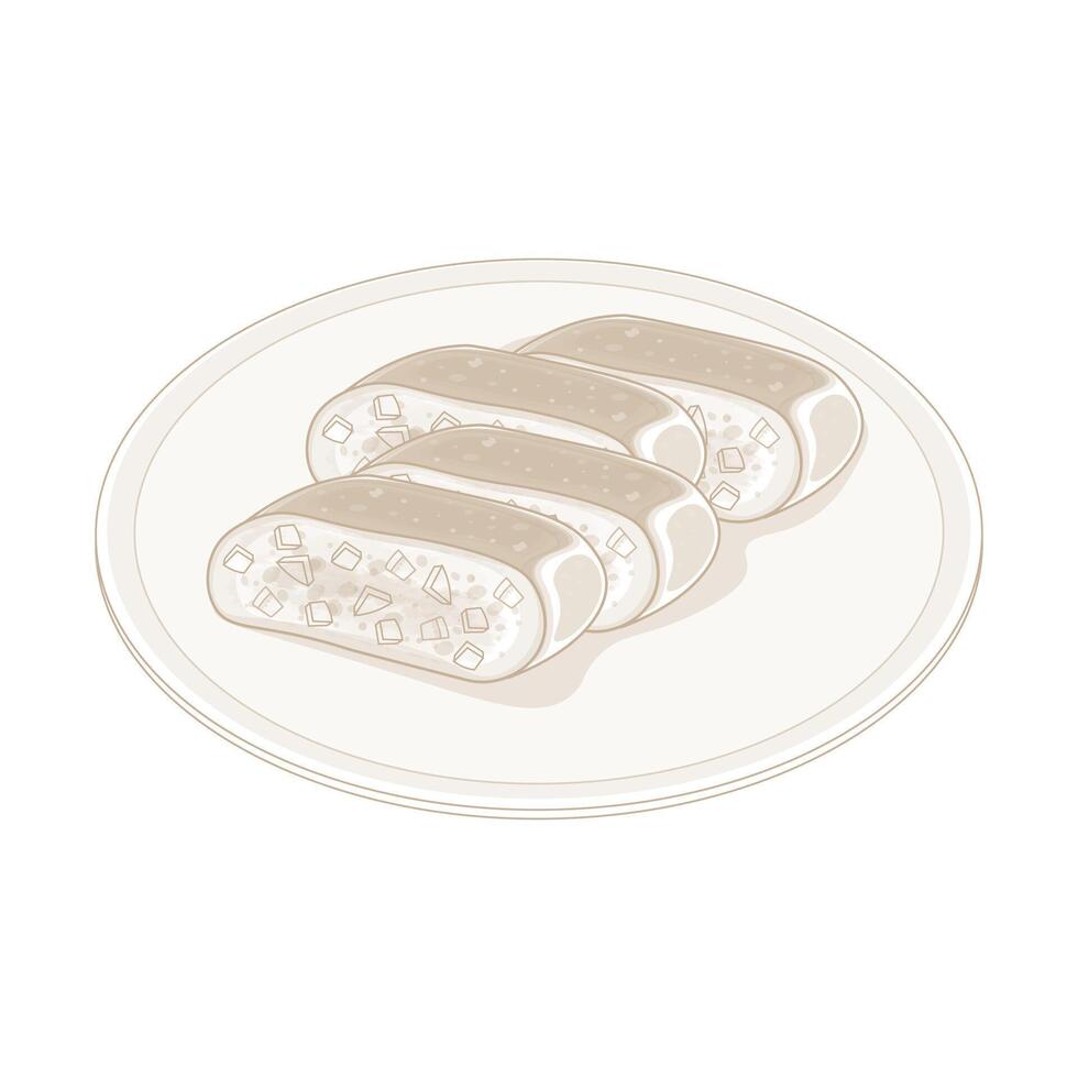 Illustration logo line art Gyeran mari Korean Rolled omelette on a plate vector
