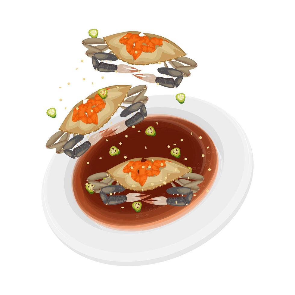 Illustration logo Clipart Levitation Ganjang Gejang Korean Raw Crabs Marinated in Soy Sauce vector