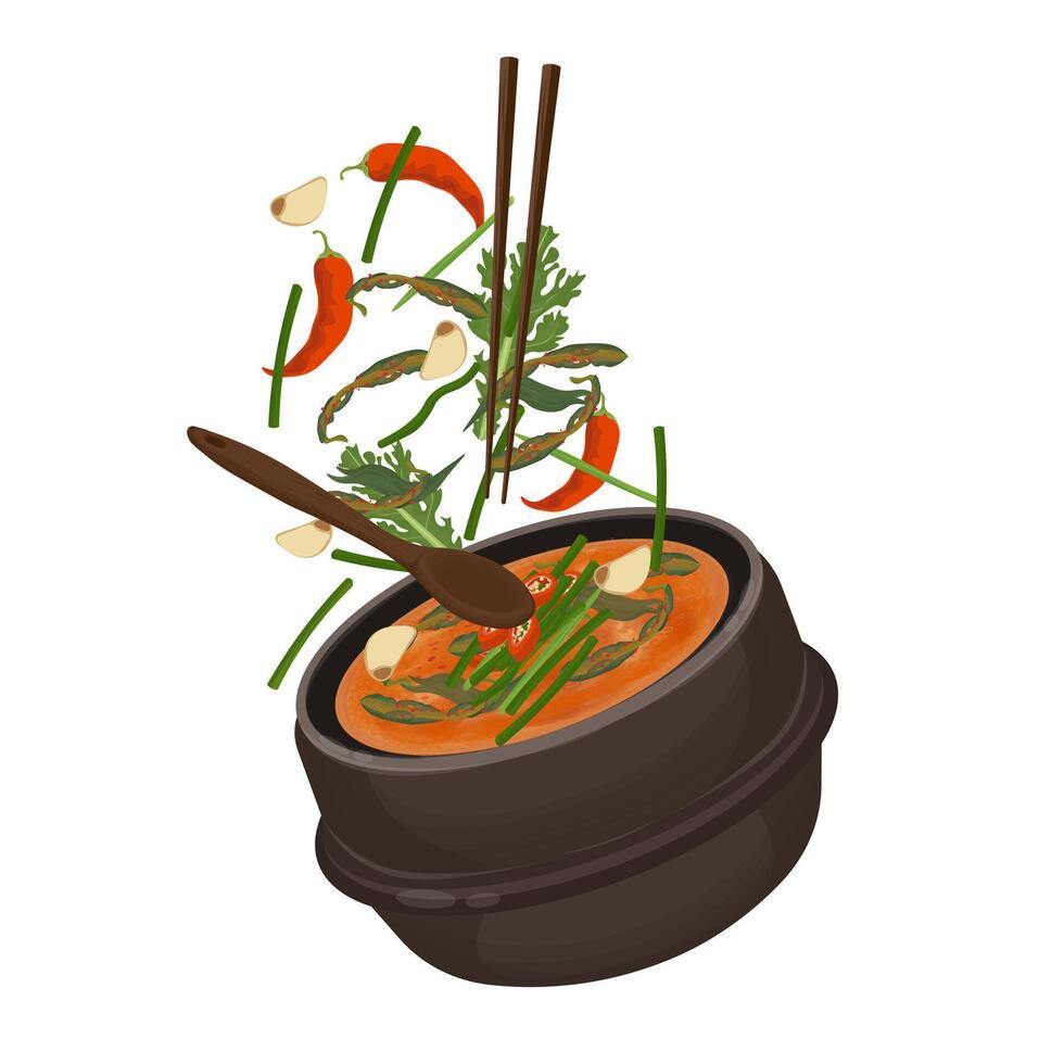 Illustration logo Clipart Levitation Korean traditional Soup Chueotang or Loach soup korean eel soup vector