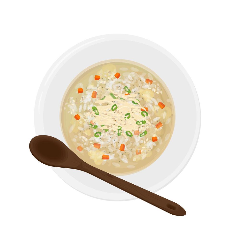 Illustration logo Clipart Top View Ready to eat Dakjuk Korean Chicken Rice Porridge on a Plate vector