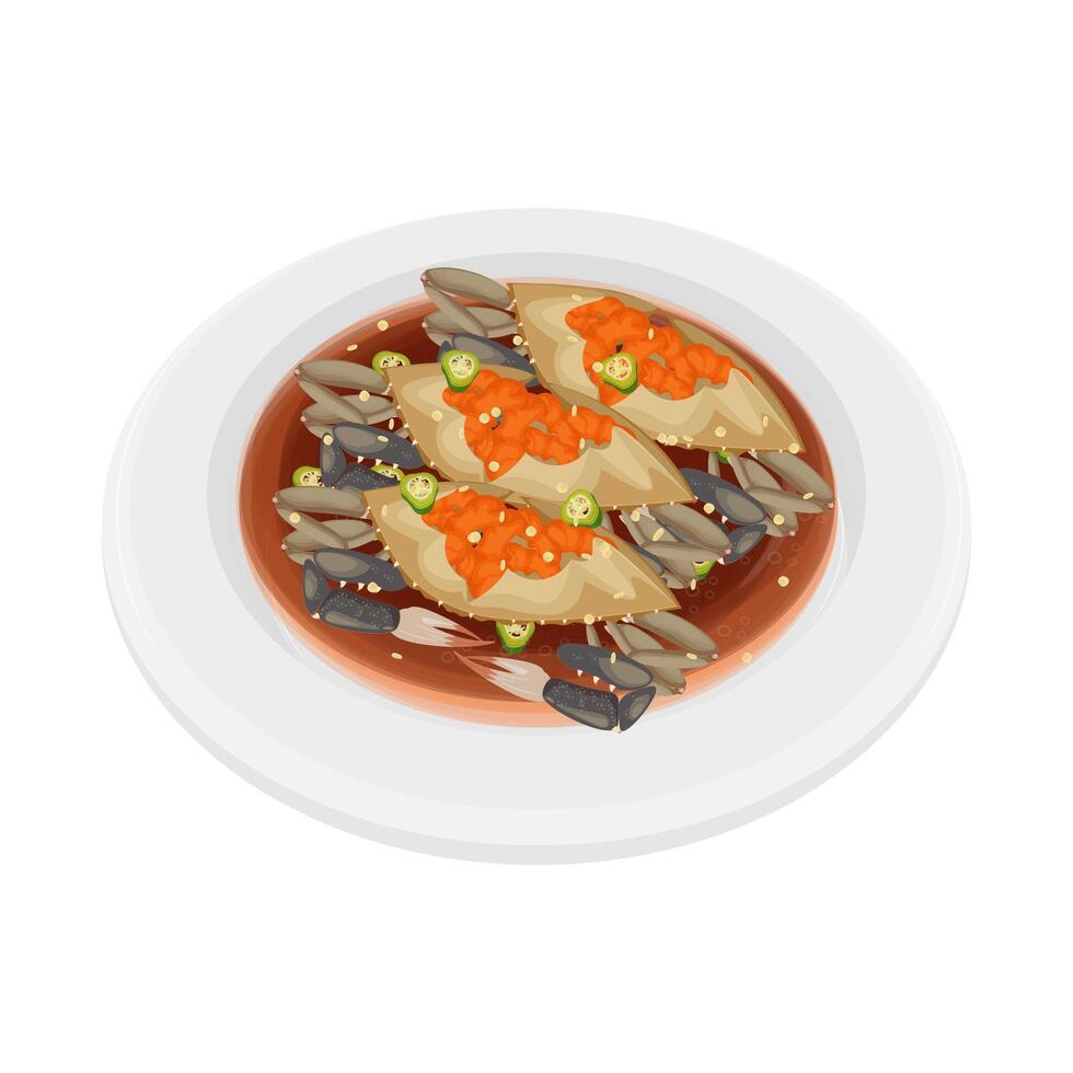 Illustration logo Clipart Ganjang Gejang Raw Marinated Crabs on a White Plate vector