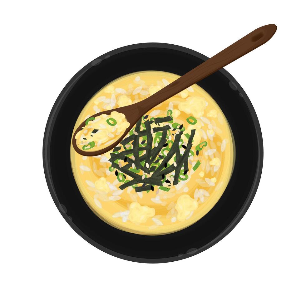 Illustration logo Clipart Top View Ready to eat Egg Okayu Japanese Rice Porridge vector