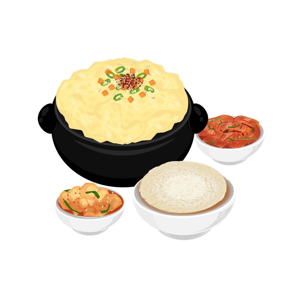Illustration logo Clipart Delicious Gyeranjjim Korean poached egg with rice and Banchan vector