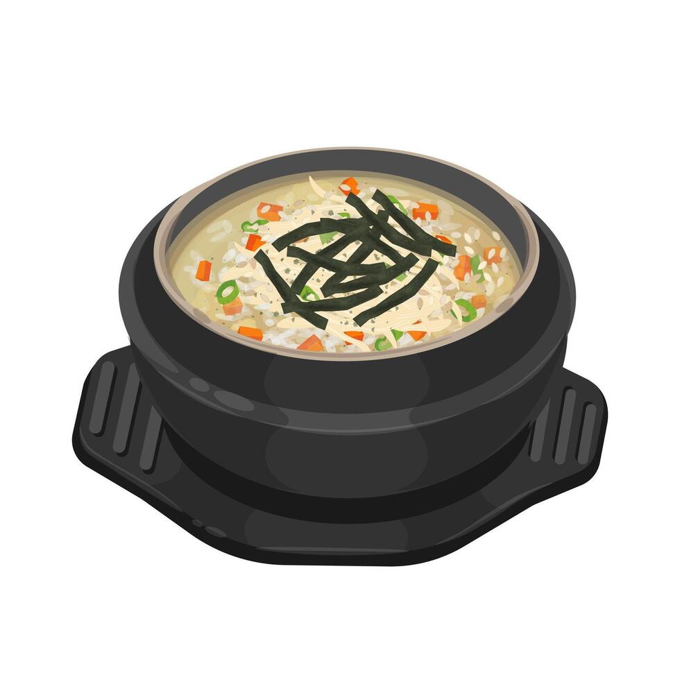 Illustration logo Clipart Dakjuk Korean Chicken Rice Porridge on a Ttukbaegi vector