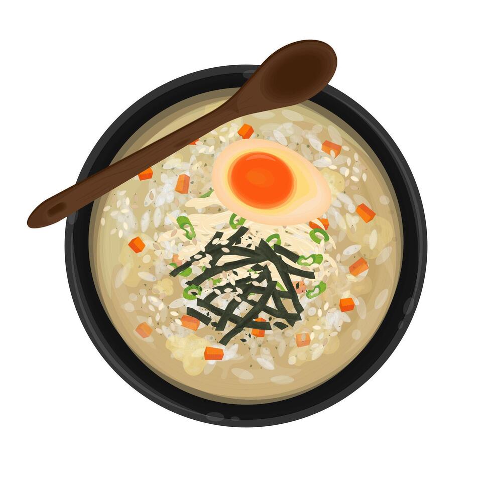 Illustration logo Clipart Top View Dakjuk Korean Chicken Rice Porridge vector