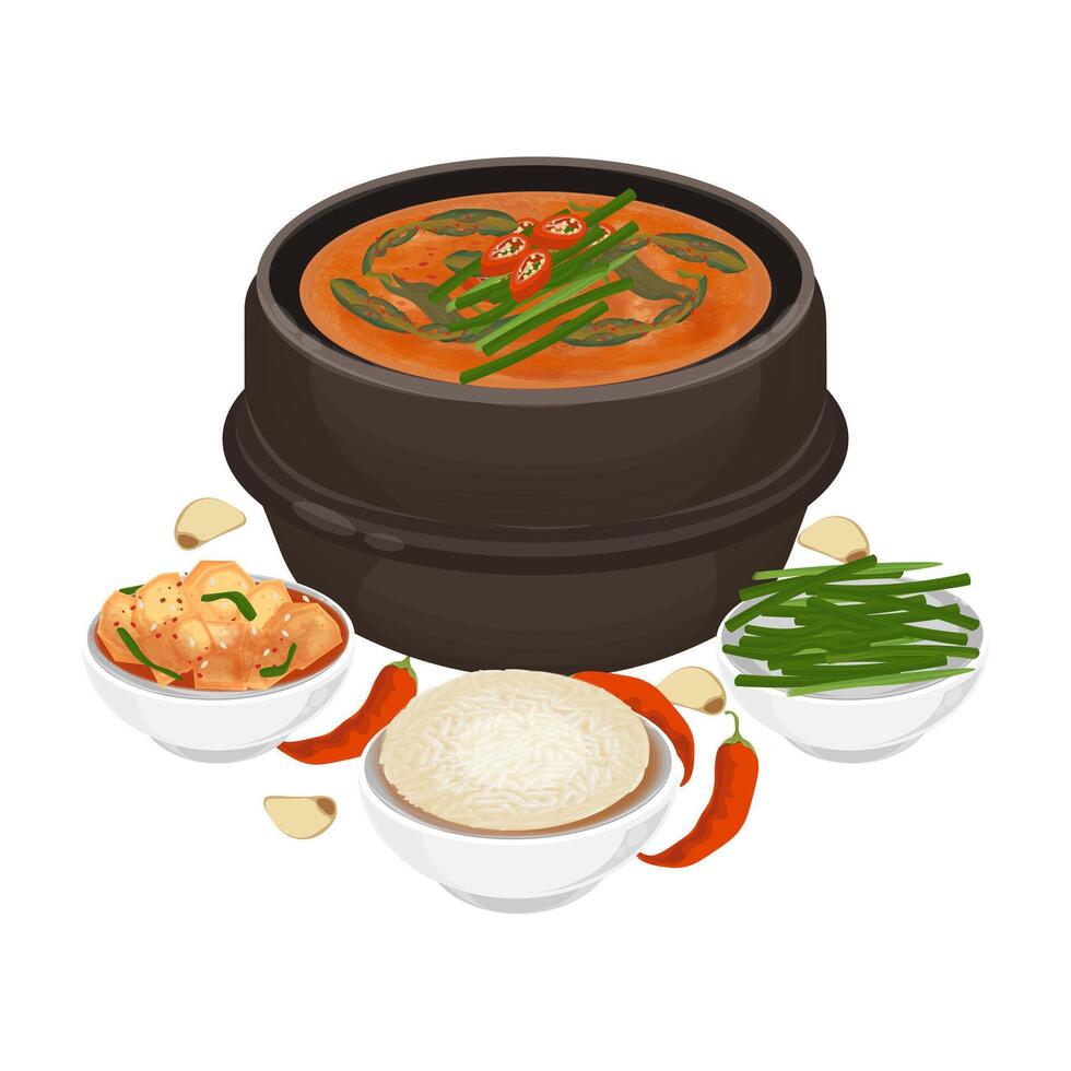 Illustration logo Clipart Korean traditional Soup Chueotang or Loach soup korean eel soup or Mikuraji Soup vector