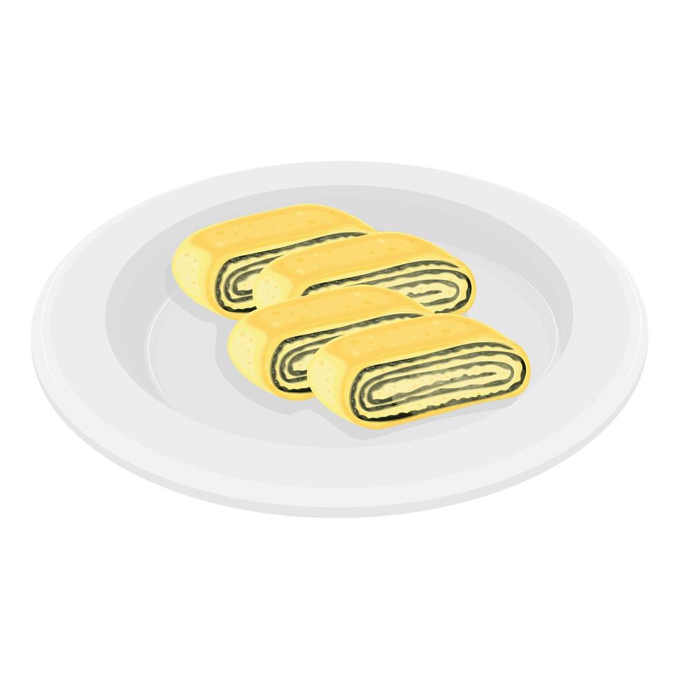 Illustration logo Clipart Gyeran Mari Korean Rolled Omelette with Seaweed on a white plate vector