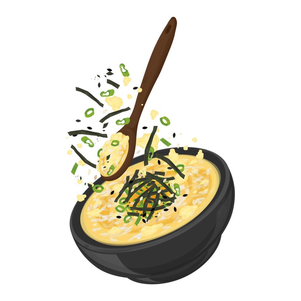 Illustration logo Clipart Levitation Ready to eat Egg Okayu Japanese Rice Porridge vector