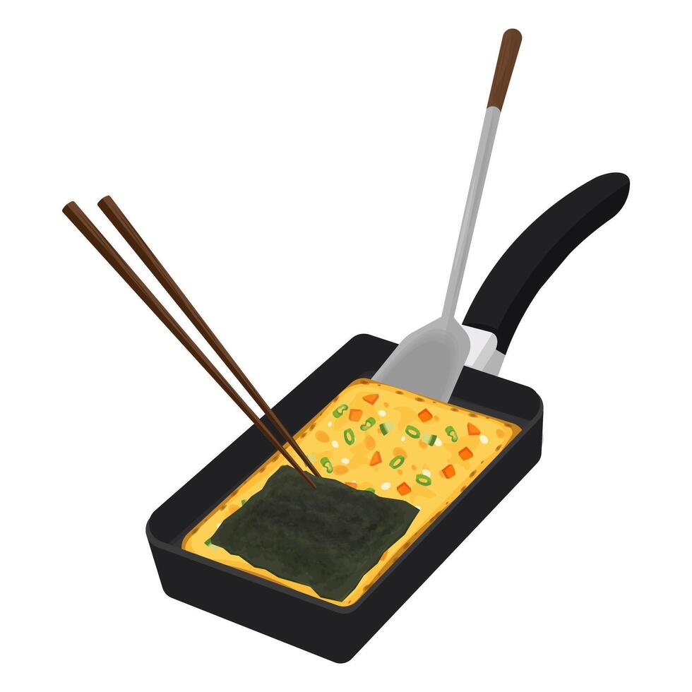 Illustration logo Clipart Cooking Gyeran mari or Korean Rolled omelette with Seaweed vector