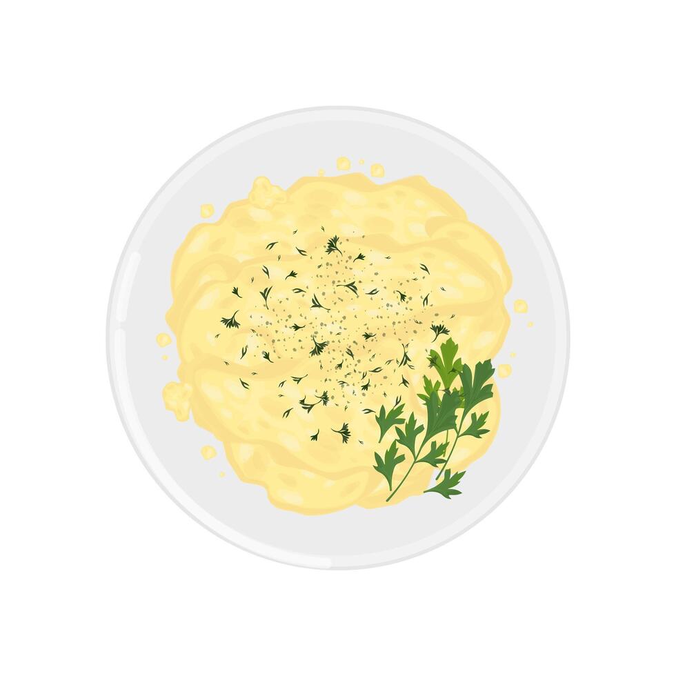 Illustration Logo Clipart Top View Scrambled Eggs or omelet on a White Plate vector