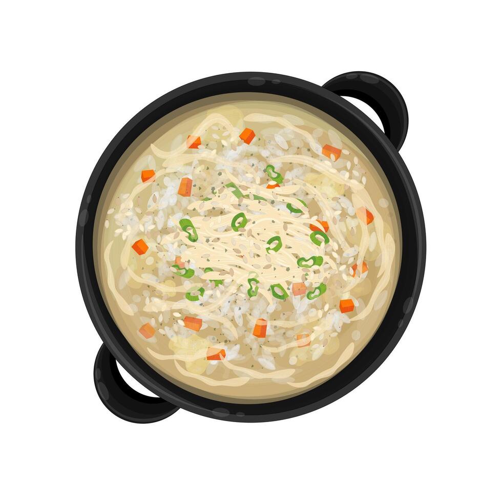 Illustration logo Clipart Cooking Dakjuk Korean Chicken Rice Porridge on a Pan vector