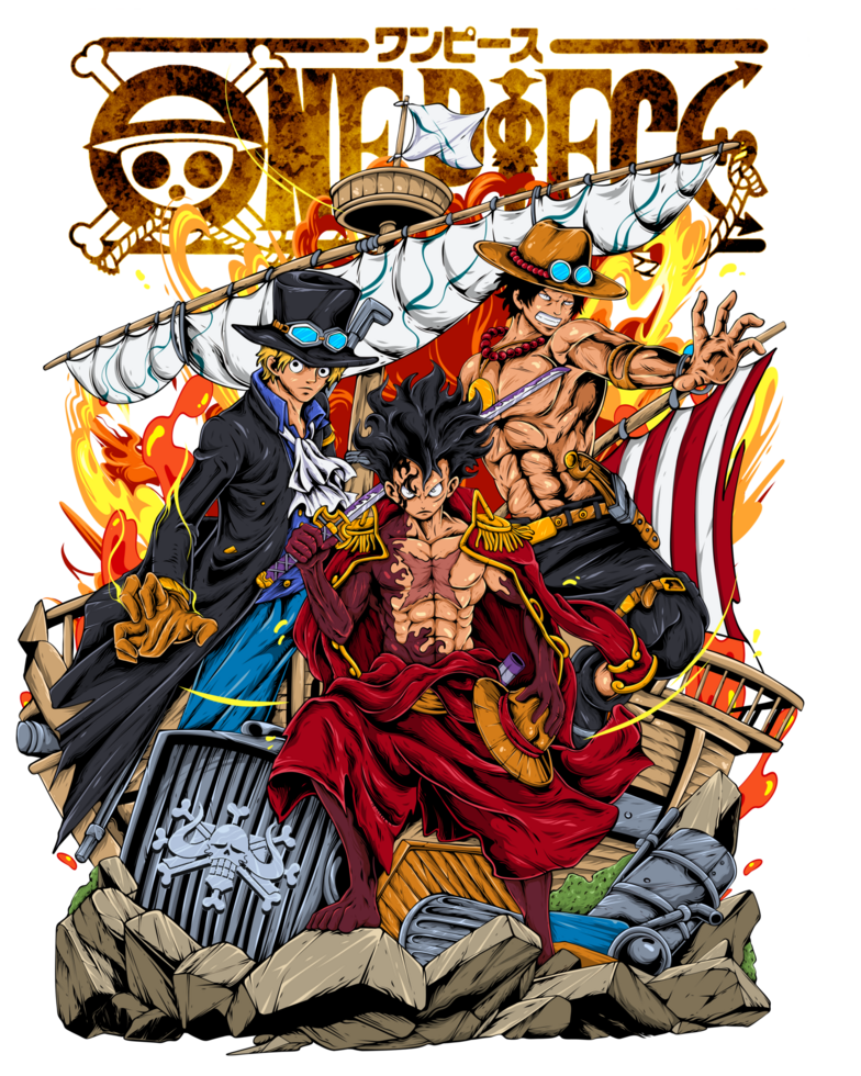 Luffi with the brothers onepiece png