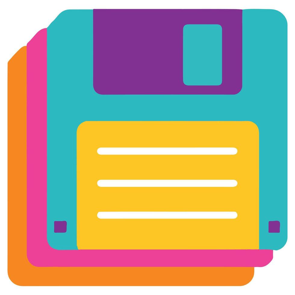 Floppy Disks 90s nostalgic illustration, nostalgic 1990s colorful clipart, 90s nostalgic design sublimation vector