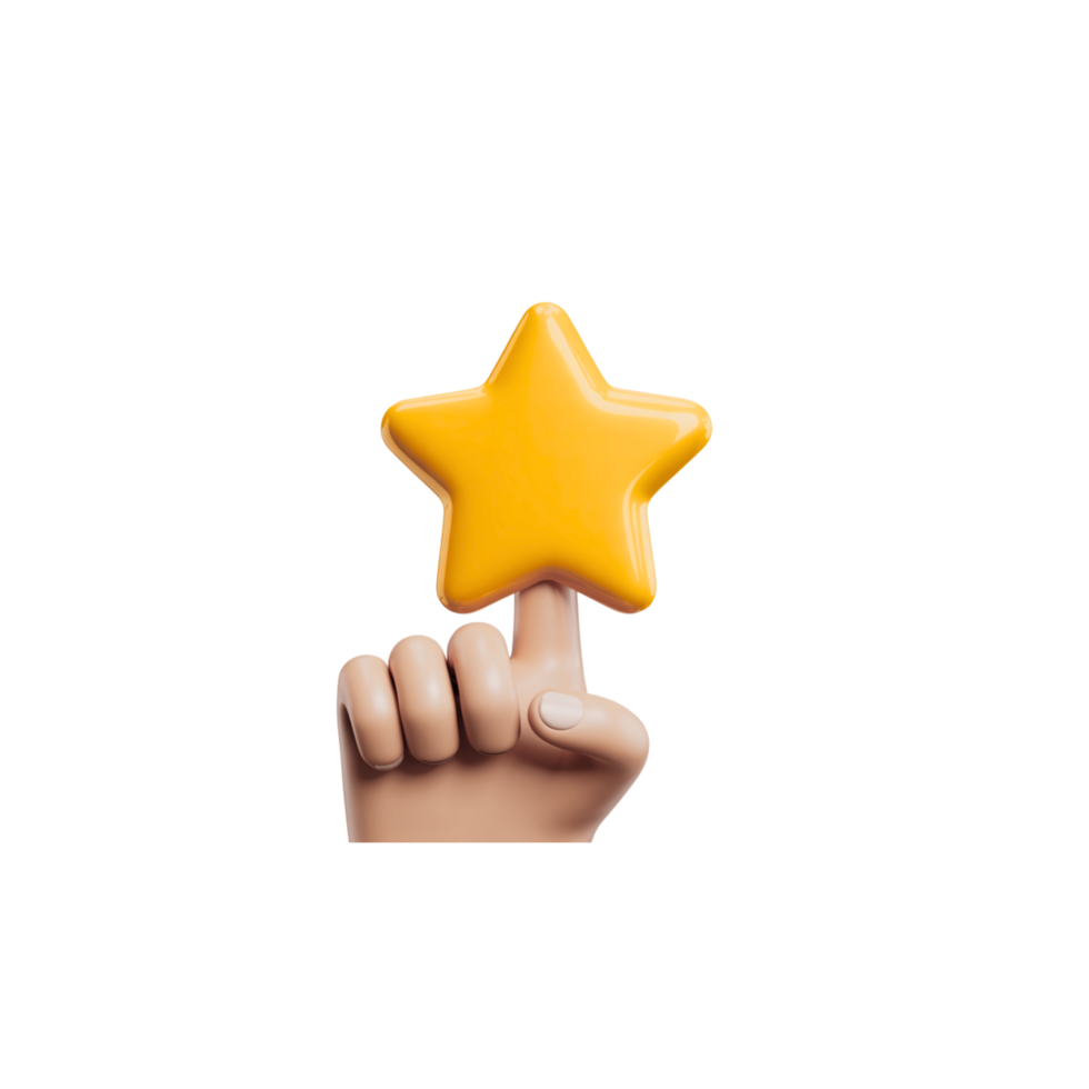 Hand Pointing Yellow Star, Stylized 3D Render on Transparent Background png