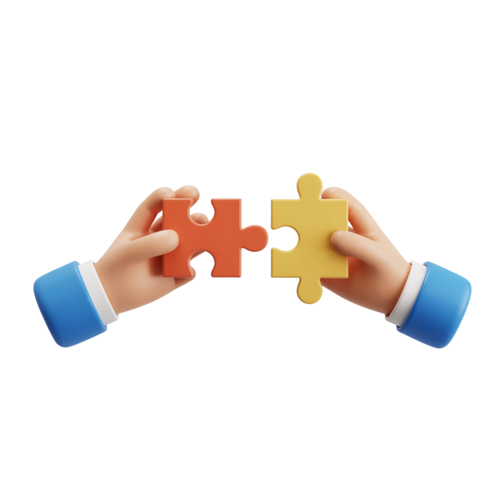 Cartoon Hands Joining Red and Yellow Puzzle Pieces with Transparent Background png
