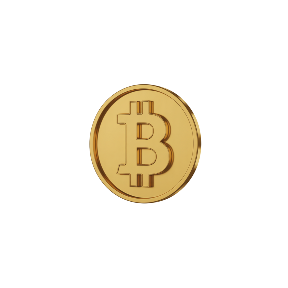 Shining Gold Bitcoin Coin 3D Render on Transparent Background, Cryptocurrency Icon png