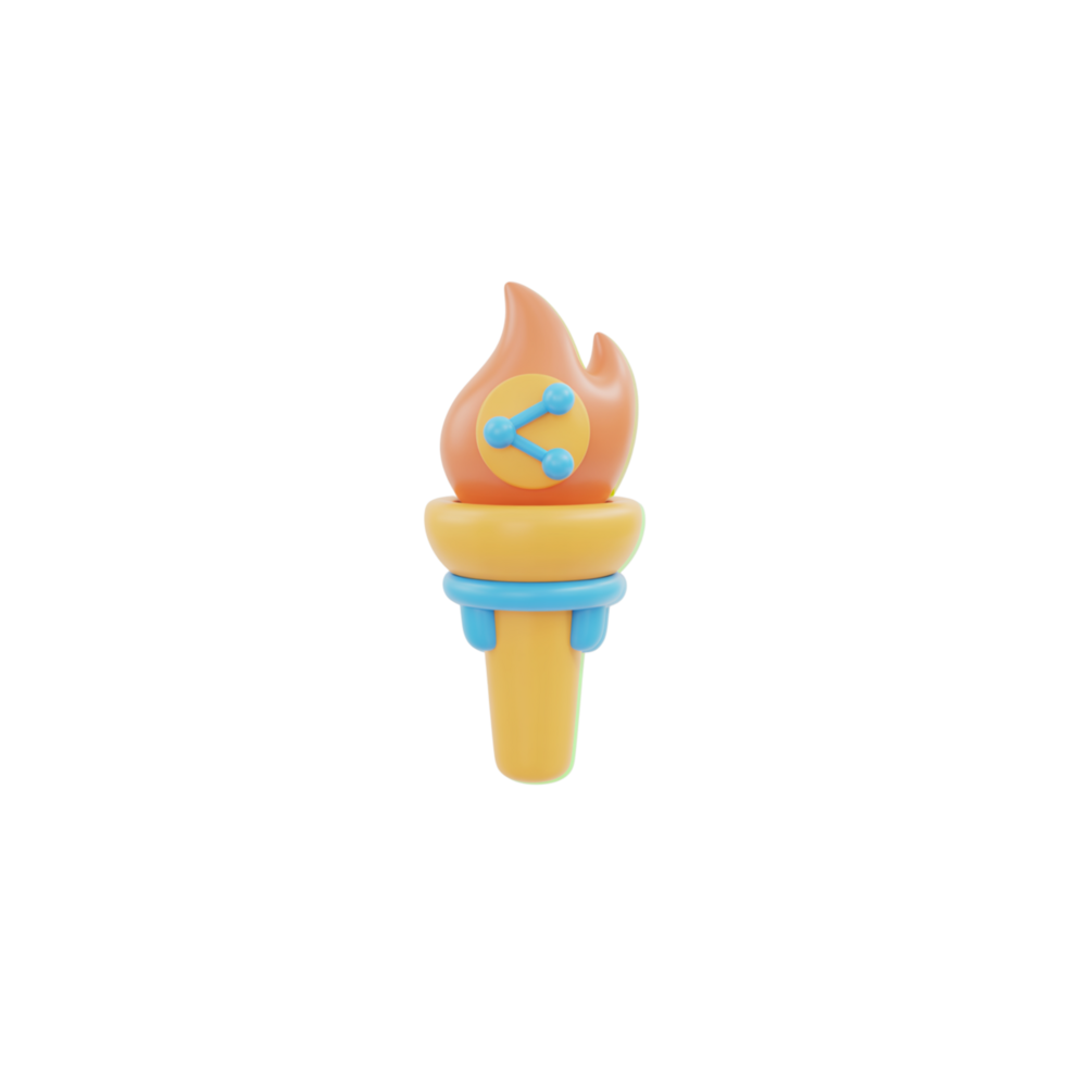 3D Stylized Torch with Fire, Share Icon, Yellow and Blue, on Transparent Background png