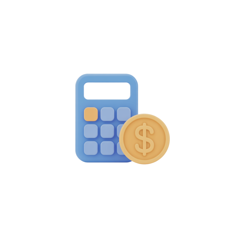 Light Blue Calculator and Dollar Coin on Transparent Background 3D Rendering png
