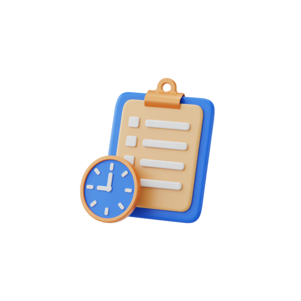 3D Checklist Clipboard Clock Icon on Transparent Background Task Management png