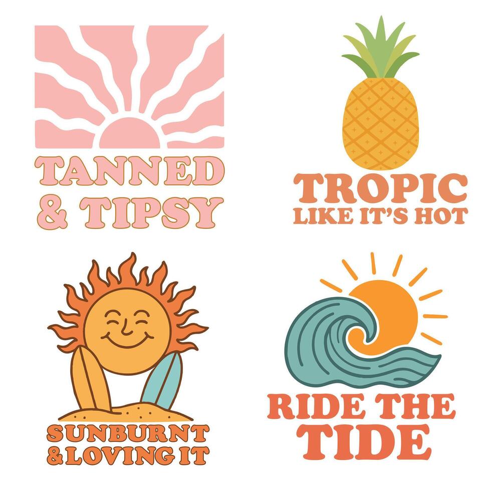 Vintage summer T-shirt , summer vacation illustration, summer season sayings, trendy summer beach Shirt Art Bundle vector