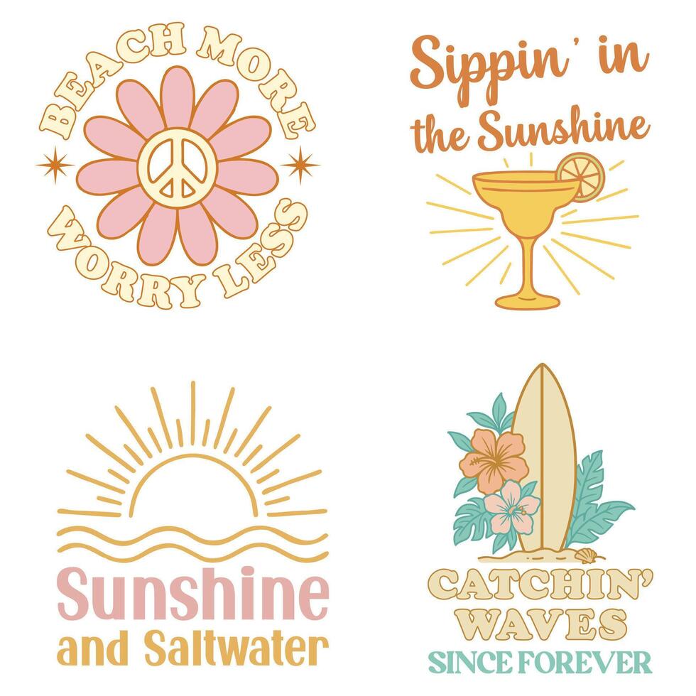 Bundle of Vintage summer T-shirt , summer vacation illustration, summer season sayings, trendy summer beach Shirt Art vector