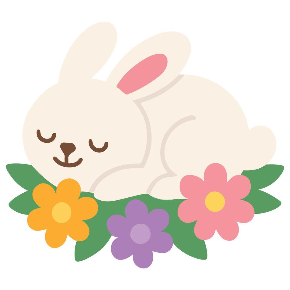 Easter Bunny in Flower in Nest Illustration, Happy Easter Day Clipart, Easter Festival Cultural Holiday Design Sublimation vector