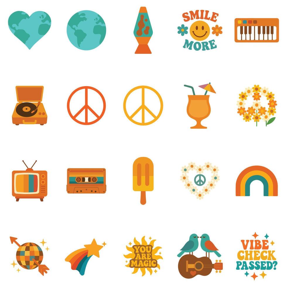 Bundle Of Groovy illustration, colorful groovy clipart, groovy design sublimation, retro groovy isolated vector