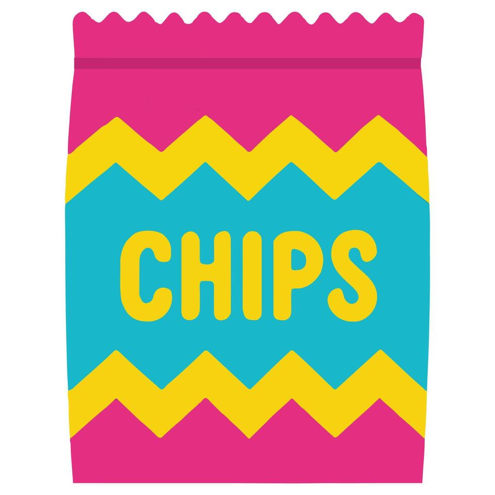 Chips 90s nostalgic illustration, nostalgic 1990s colorful clipart, 90s nostalgic design sublimation vector