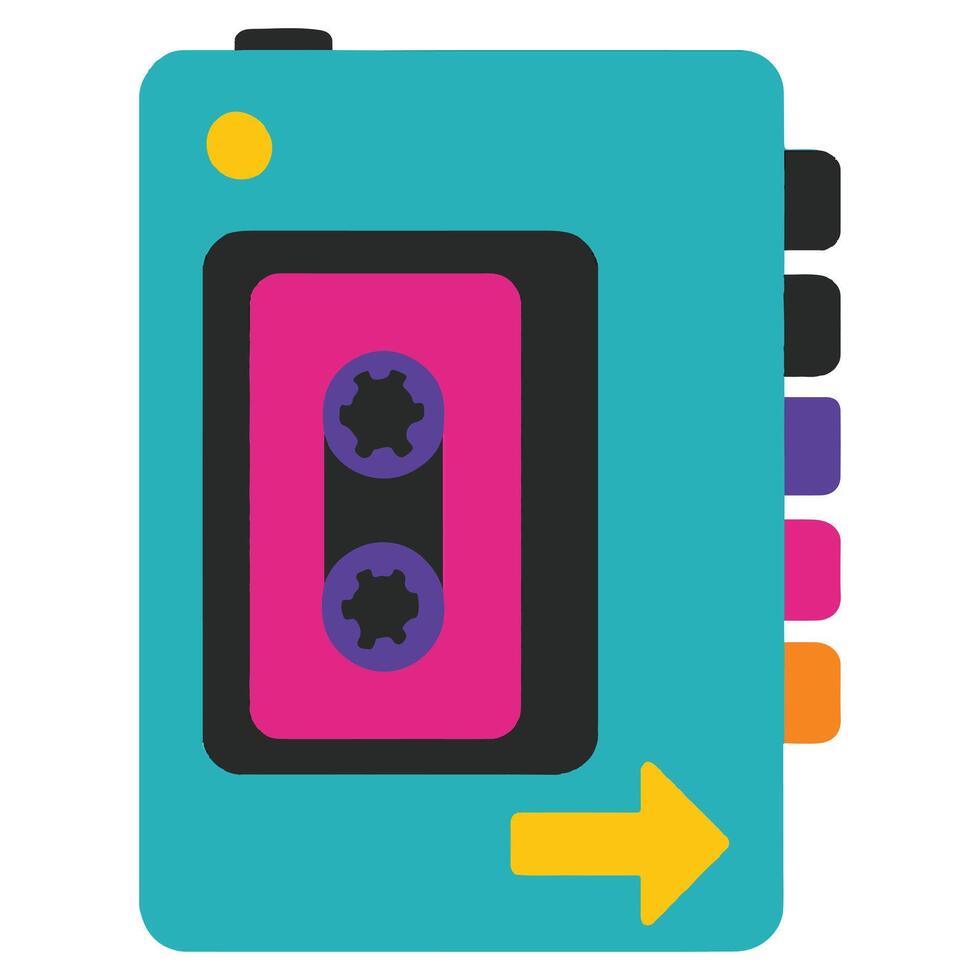 Cassette Player 90s nostalgic illustration, nostalgic 1990s colorful clipart, 90s nostalgic design sublimation vector