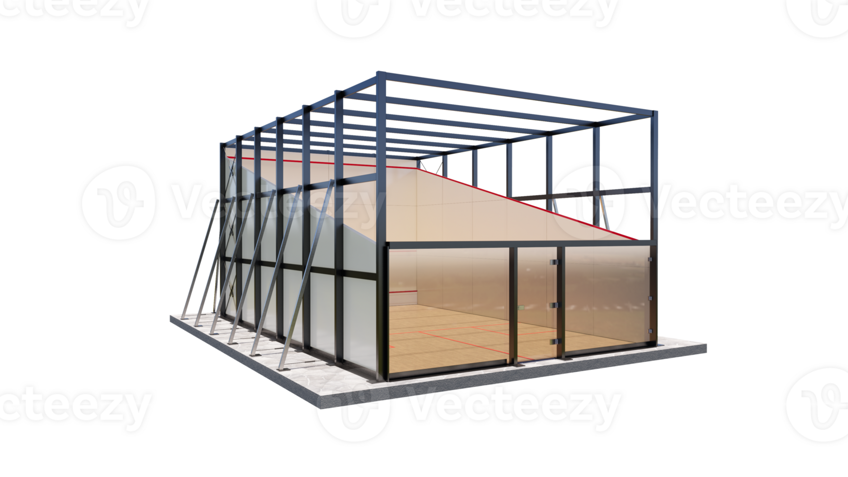 3d rendering Squash Court with Wooden Floor and Metal Structure isolated on transparent background png