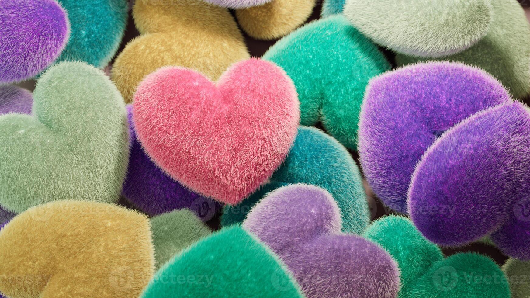 Colorful Fluffy Hearts Clustered Together Creating a Soft and Whimsical Scene photo