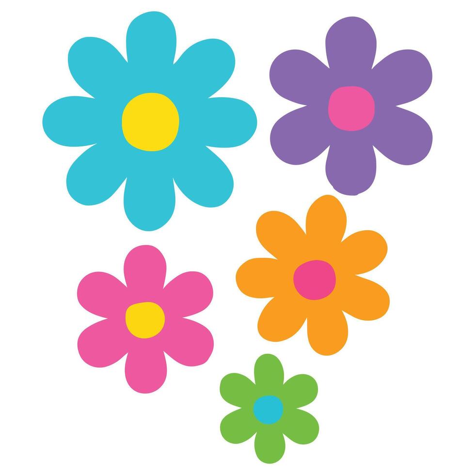 Doodle Flower 90s nostalgic illustration, nostalgic 1990s colorful clipart, 90s nostalgic design sublimation vector