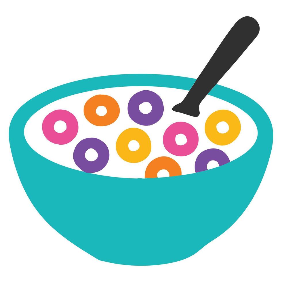Cereal Bowl Spoon 90s nostalgic illustration, nostalgic 1990s colorful clipart, 90s nostalgic design sublimation vector