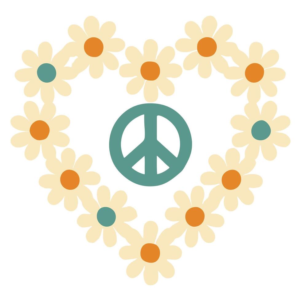 Groovy Daisy Heart illustration, colorful groovy clipart, groovy design sublimation, retro groovy isolated vector