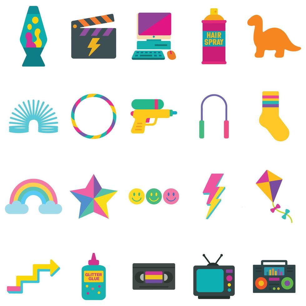 bundle of Airplane 90s nostalgic illustration, nostalgic 1990s colorful clipart, 90s nostalgic design sublimation vector