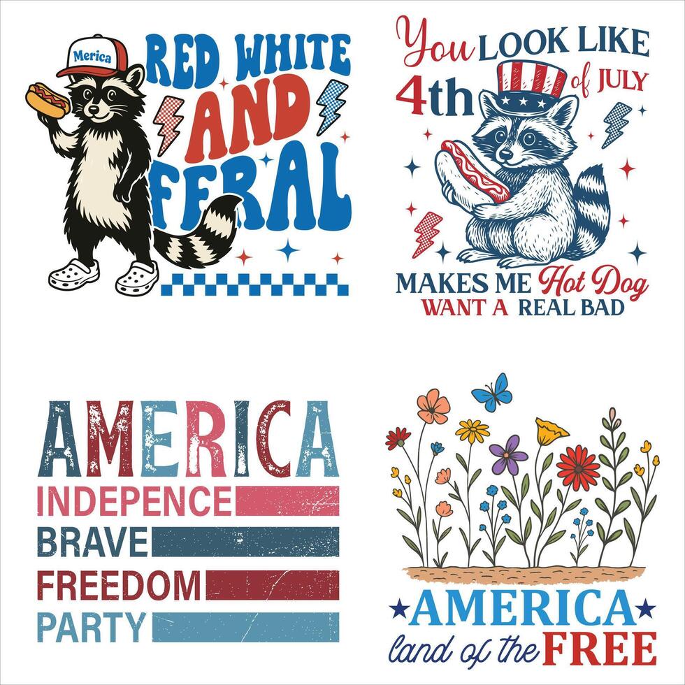 Popular 4th Of July Collection - Usa 4th July Independence Clipart, American Patriotic Fourth Of July Illustration, 4th Of July Design Sublimation Collection vector