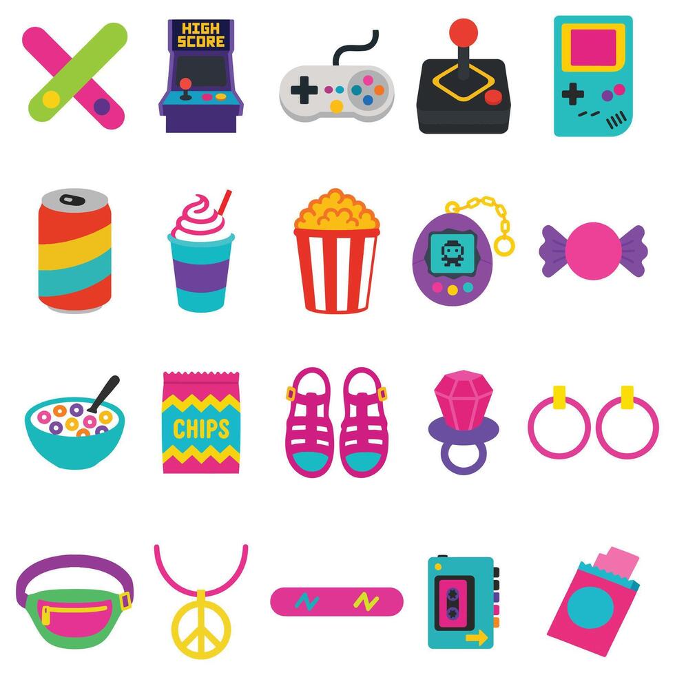 Set of Airplane 90s nostalgic illustration, nostalgic 1990s colorful clipart, 90s nostalgic design sublimation vector