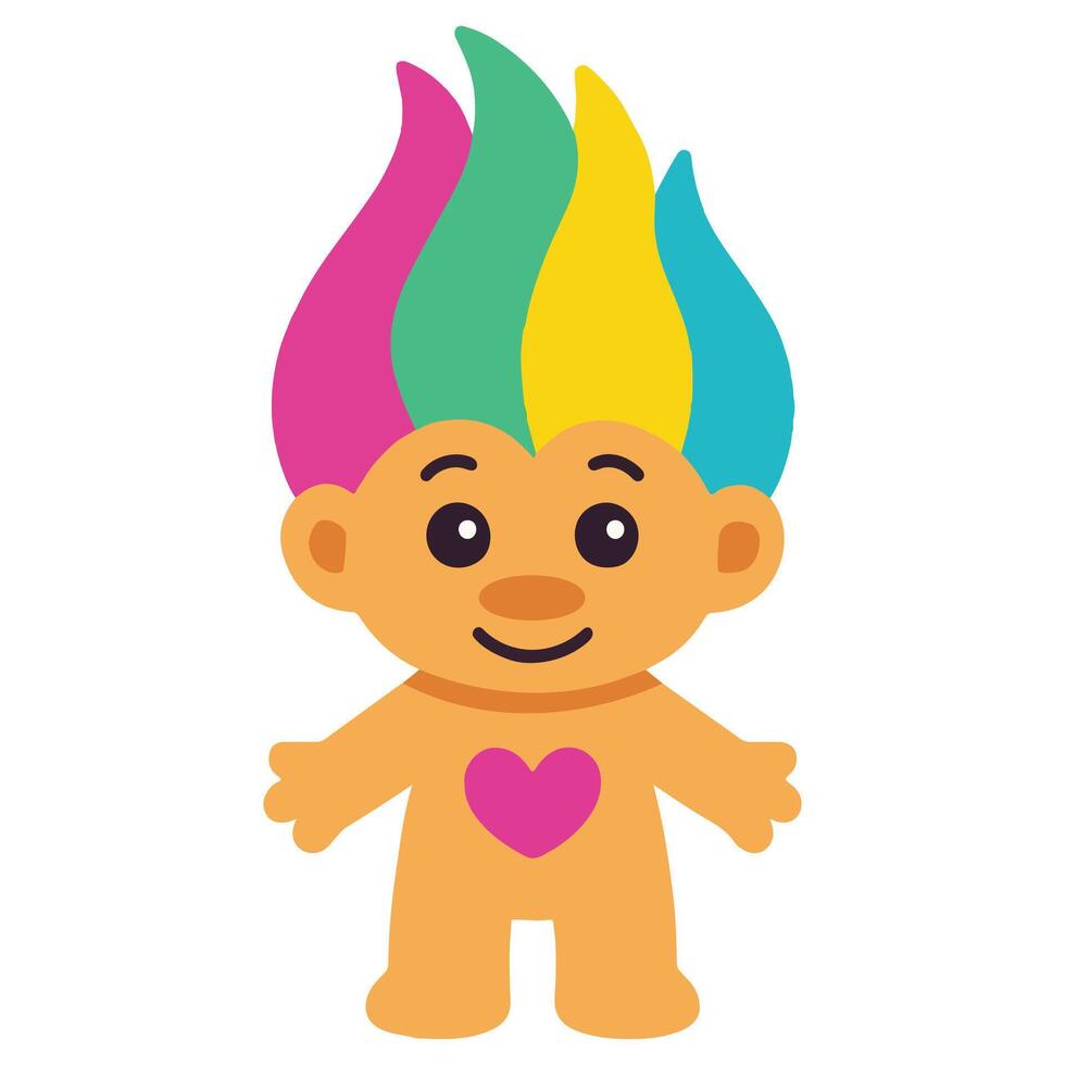 Troll Doll 90s nostalgic illustration, nostalgic 1990s colorful clipart, 90s nostalgic design sublimation vector