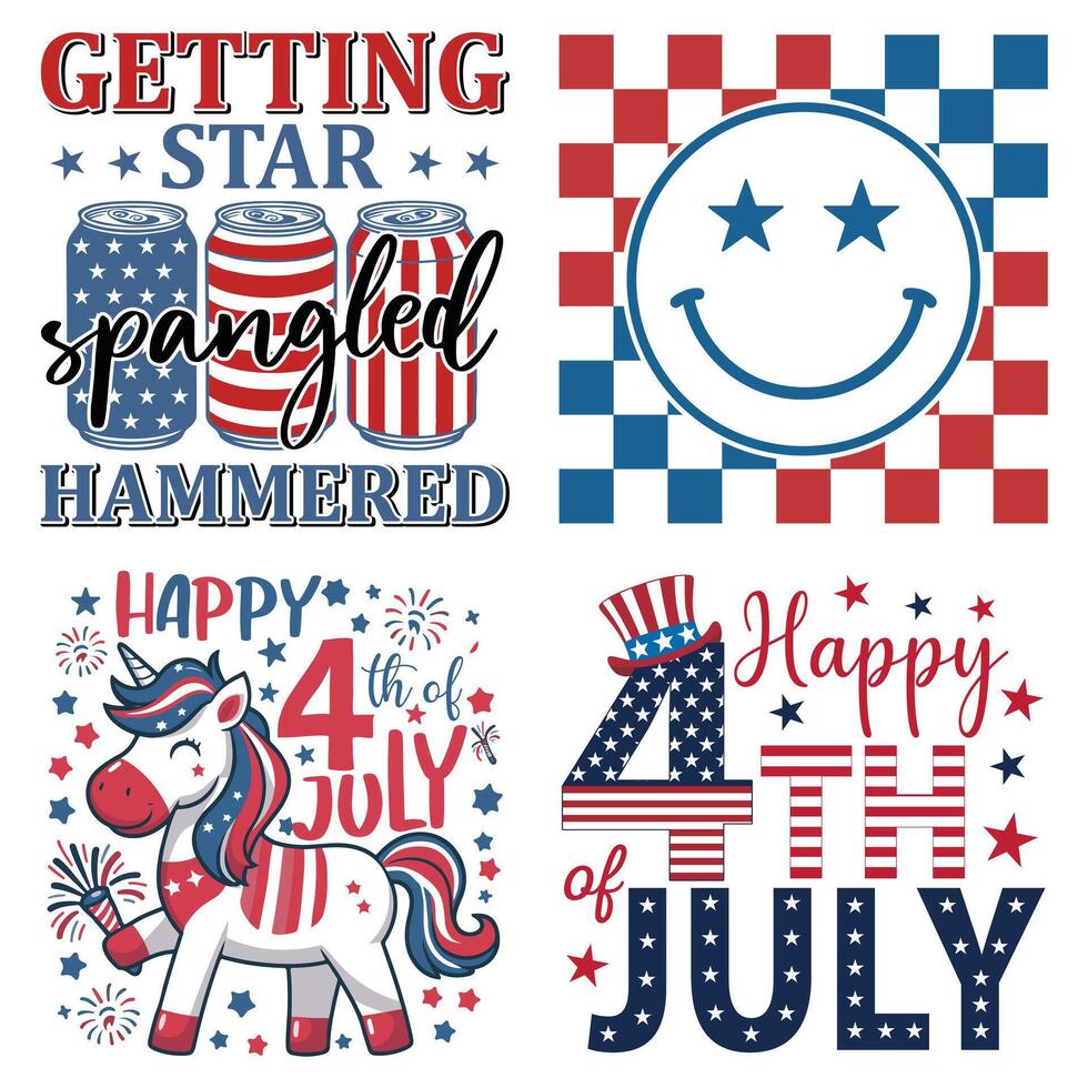 Bundle Of USA 4th July Independence Clipart, American Patriotic Fourth Of July Illustration, 4th Of July Design Sublimation vector