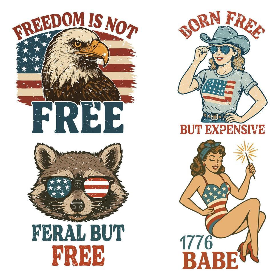 Collection Of 4th Of July T-shirt, All American Independence Day Design Sublimation, Trending Patriotic Fourth Of July Illustration vector