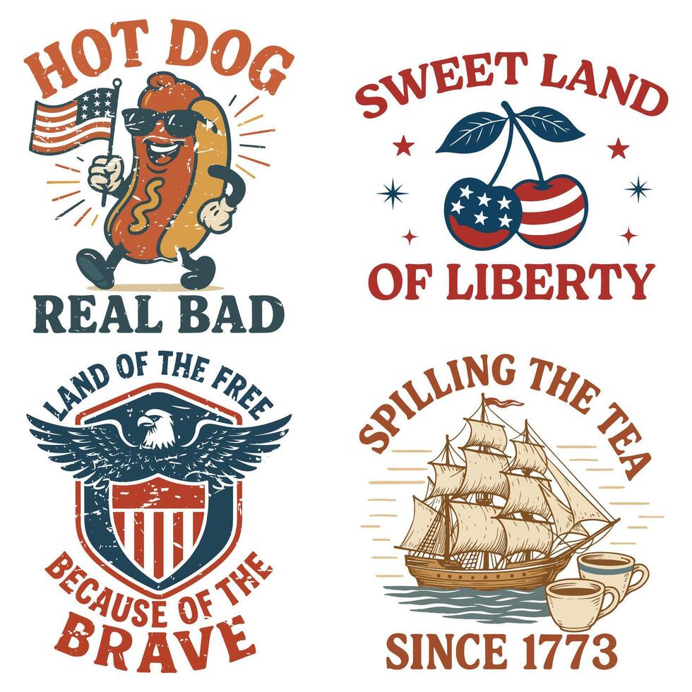 4th Of July T-shirt, Bundle Of All American Independence Day Design Sublimation, Trending Patriotic Fourth Of July Illustration vector
